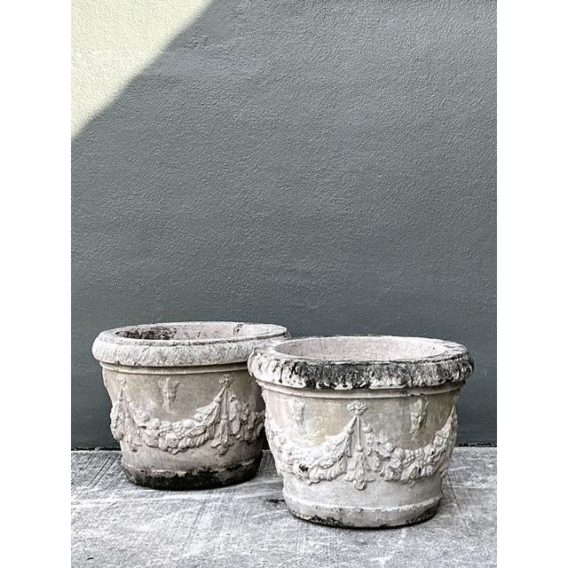 Vintage Cast Concrete Swag Planters - A Pair For Sale - Image 10 of 12