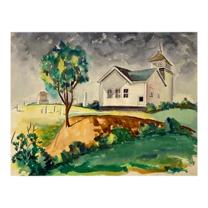 1930s James Wilson Indiana Chruchyard Watercolor