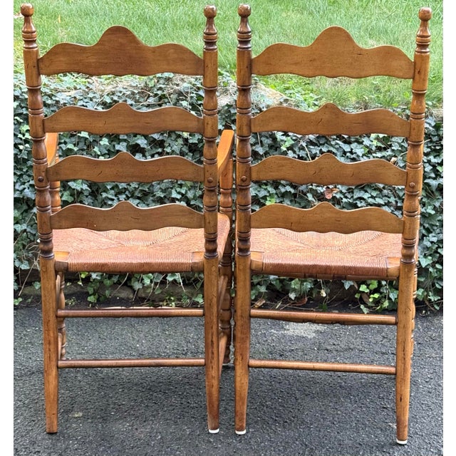 Rustic Pair of Rustic English Country Ladder-Back Armchairs With Woven Rush Seats For Sale - Image 3 of 12