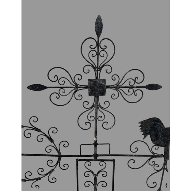 Black Mid 20th Century Primitive Country Folk Art Twisted Metal Directional Weathervane with Figural Chicken For Sale - Image 8 of 12