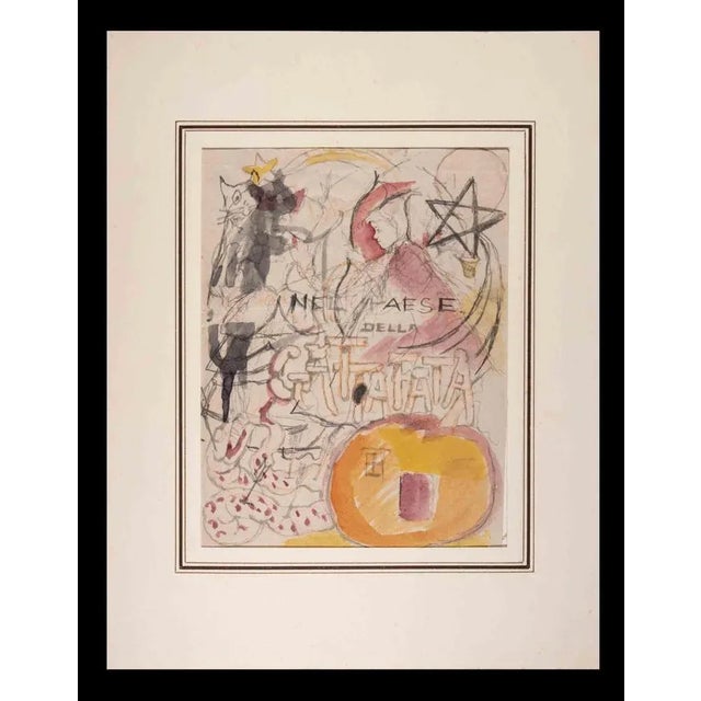 Mino Maccari, In the Land of the Cat, Watercolor & Ink, 1950s, Framed For Sale - Image 4 of 4
