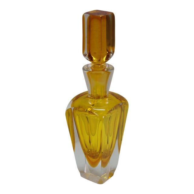 Mid 20th Century Mid Century Modern Italian Murano Yellow Sommerso Glass Decanter Bottle Stopper For Sale