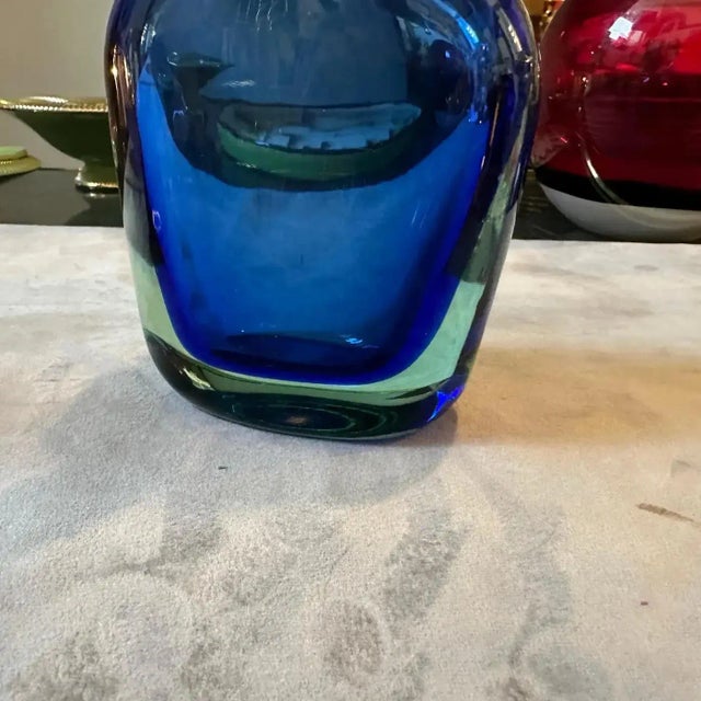 Glass 1970s Flavio Poli for Seguso Modern Blue Sommerso Murano Glass Mono Flower Vase For Sale - Image 7 of 12