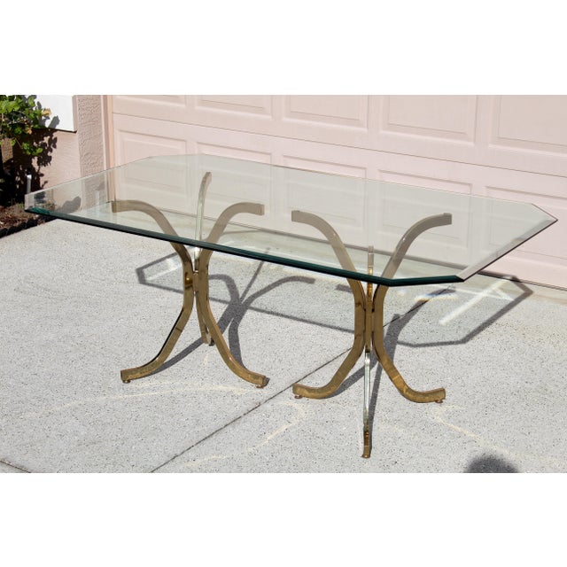 1980s Vintage Mid-Century Modern Brass & Glass Dining Table | Milo Baughman Style, 1980s For Sale - Image 5 of 10
