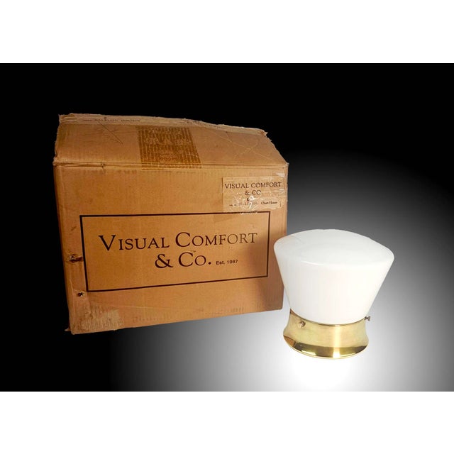 Visual Comfort Ceiling Light White Glass Diffuser and Brass Designed by Thomas O'Brien - NOS! Vintage-inspired flush mount...