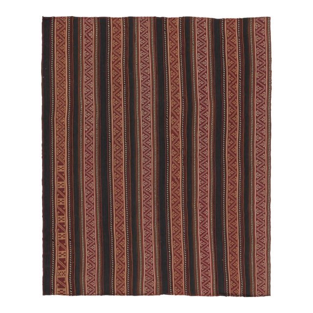 Vintage Persian Kilim, Vertical Stripes With Nomadic Geometry - Rug & Kilim For Sale