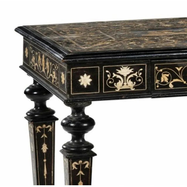 19th Century Italian Table in Ebonized Wood and Engraved Inlays For Sale - Image 3 of 6