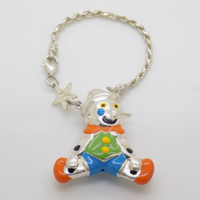 Vintage Italian Handmade Sterling Silver 925 Children Bracelet with Large Pinocchio Pendant, 1980s For Sale - Image 4 of 12
