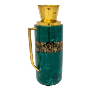 Italian Green Leather and Brass Decanter by Aldo Tura for Macabo