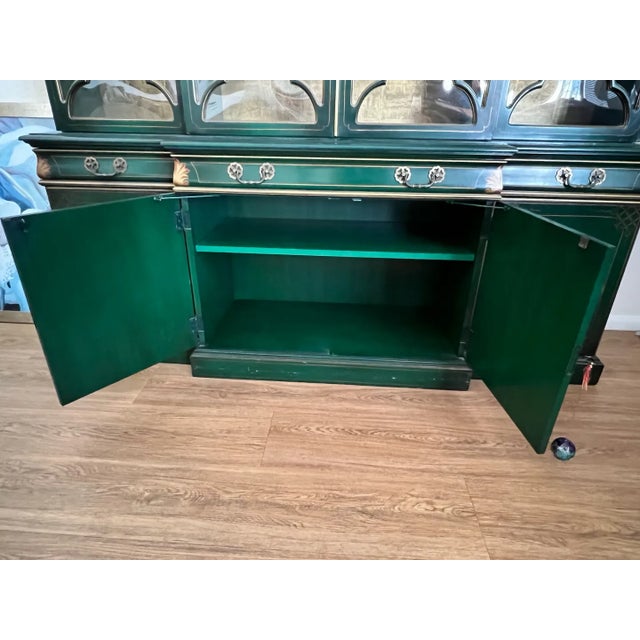 Vintage Karges Chinoiserie Style Bubble Glass Secretary Breakfront For Sale - Image 10 of 10