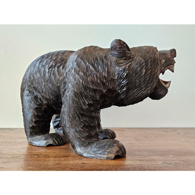 Late 19th Century Large Antique Swiss Black Forest Bear Statue Folk Art Wood Carving For Sale - Image 5 of 12