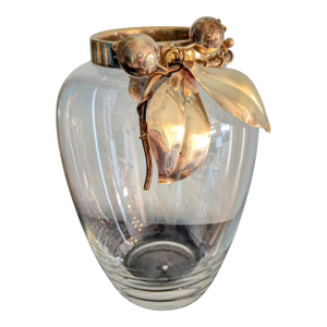 Mid 20th Century Italian Lavorazione Arte Sculpted Bronze Vine & Glass Vase