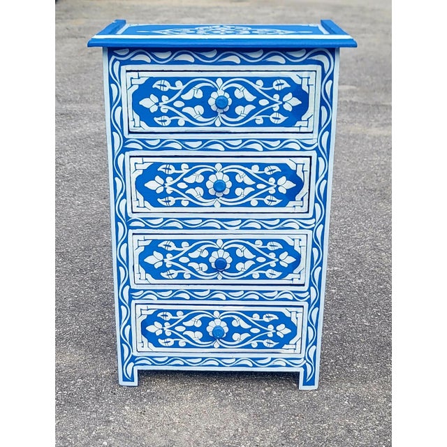 Wood Hand‑Painted Moroccan Nightstand / Blue and White Zoua9 Woodwork For Sale - Image 7 of 7