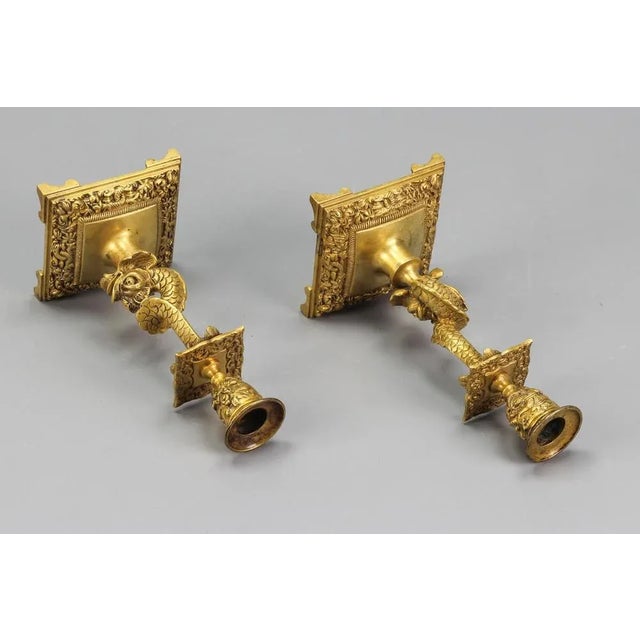 French Bronze Candlesticks with Dolphin Figures, Set of 2 For Sale - Image 14 of 18