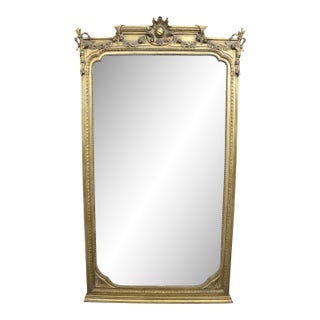 Late 19th Century French Louis XVI Style Carved Giltwood Beveled Floor Pier Mirror For Sale