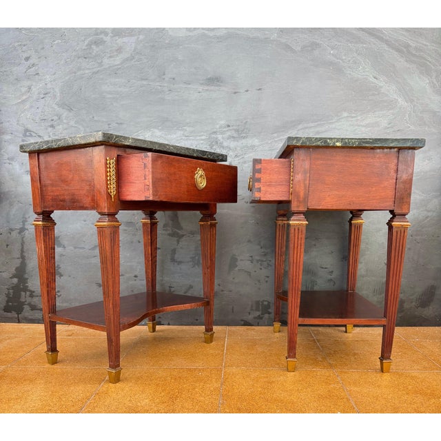 French Pair of French Louis XVI Style Nightstands With Marble Tops, 20th Century For Sale - Image 3 of 14
