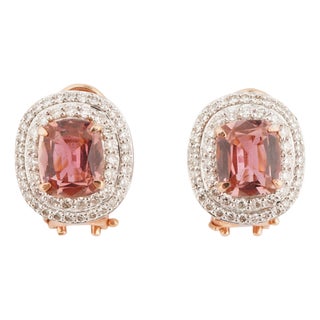 Natural diamond 1.68cts & pink tourmaline3.85cts earring in 18k gold For Sale