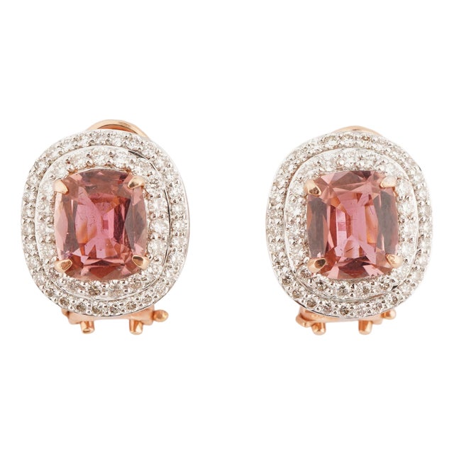 Natural diamond 1.68cts & pink tourmaline3.85cts earring in 18k gold For Sale