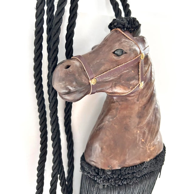 Black Vintage Leather Horse Head Tassel Tieback – Equestrian Curtain Lamp Decor For Sale - Image 8 of 12