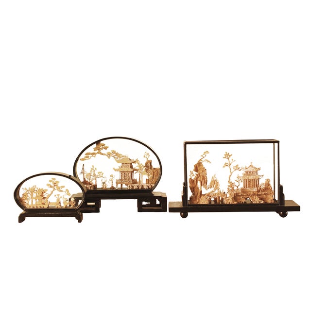1950s Chinoiserie Carved Cork Diorama Displays, 1950s, Set of 3 For Sale - Image 5 of 5