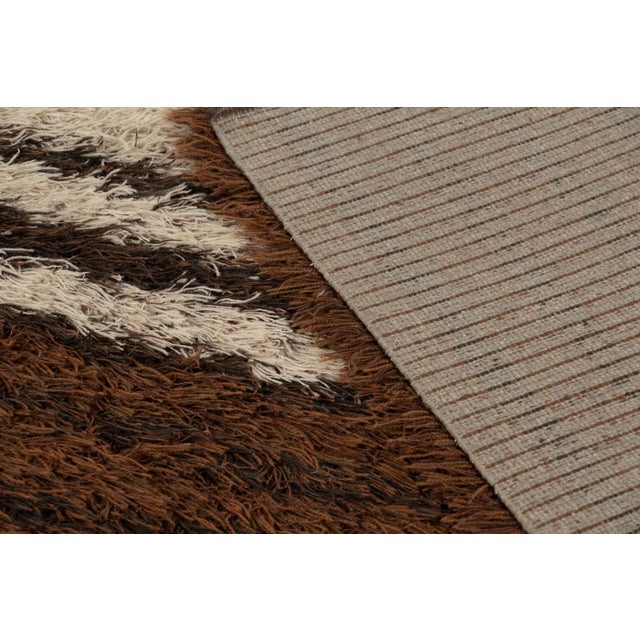 Textile Vintage Swedish Rya Rug, Minimalist Striped in Brown and Cream - Rug & Kilim For Sale - Image 7 of 7