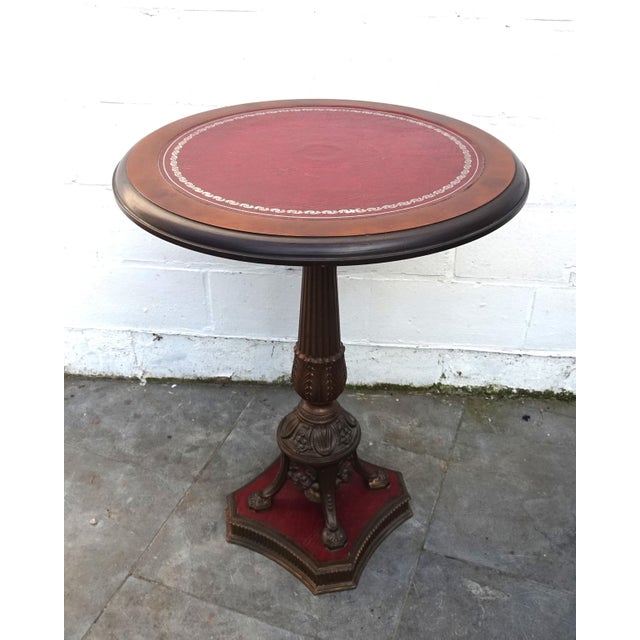 Neo-Classical Side Table in Leather Wood and Bronze, 1970s For Sale - Image 10 of 10