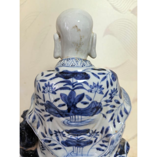 Chinese Chinese Vintage Ceramic Buddhist Sculpture,Hand Carved Blue and White Porcelain the Eighteen Arhats Statue For Sale - Image 3 of 11