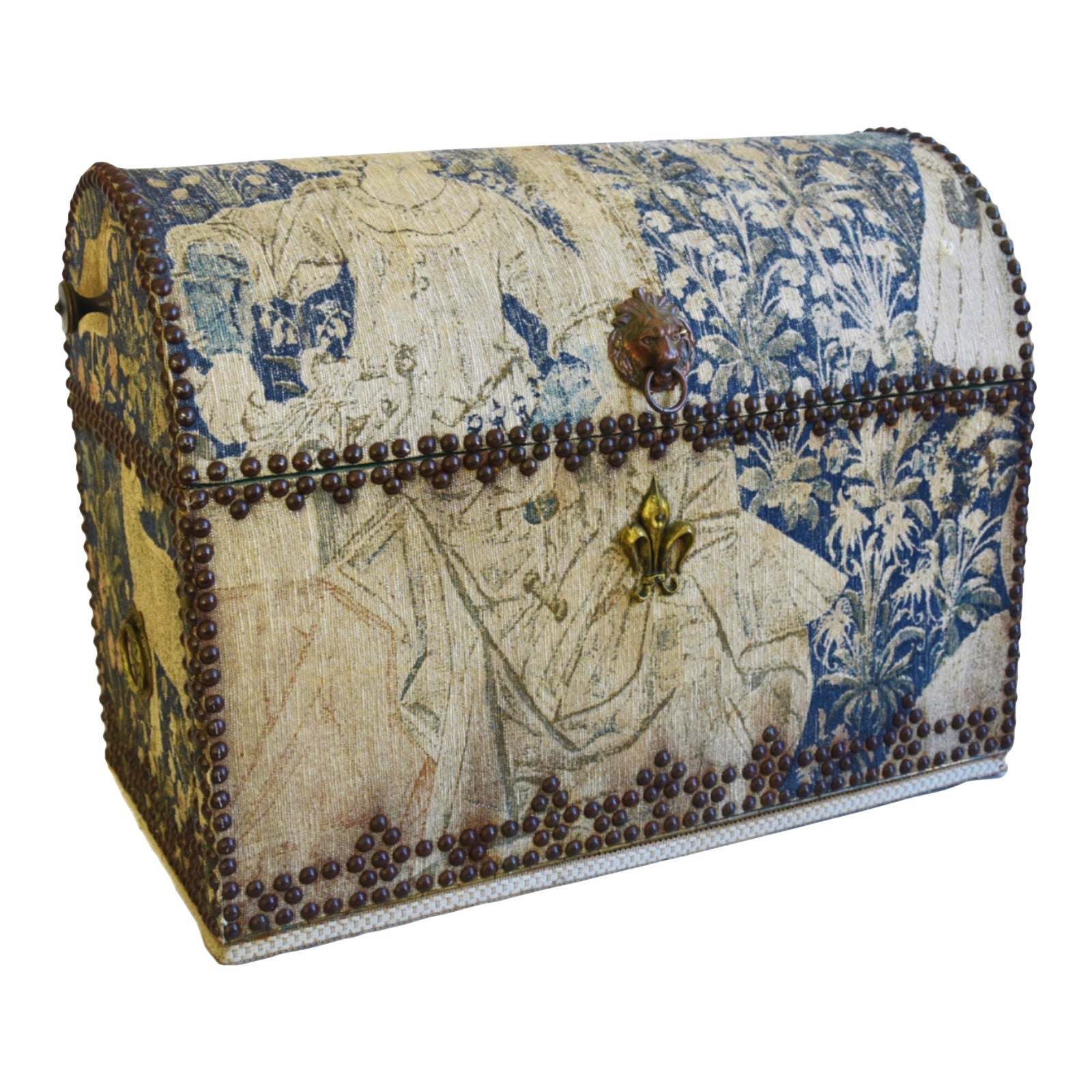 Antique French Tapestry Travel Foldout Desk Trunk W/ Dome Top & Brass ...