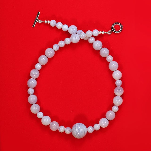 Traditional Springtime Necklace of 18-Inch Blue Chalcedony For Sale - Image 3 of 9