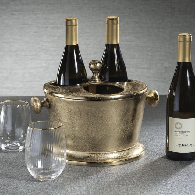 Kenneth Ludwig Chicago Aluminum Three Bottle Wine Holder- Gold Keep your wine cool and stylish with our Raw Aluminum Three...