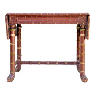 Antique Table Desk: Warm Red Lacquer and Gilt Chinoiserie French Table / Writing Desk