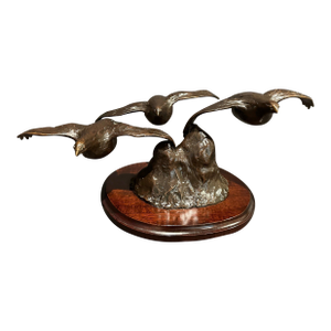 1990s Bronze Group Birds In Flight By Jane Barnes