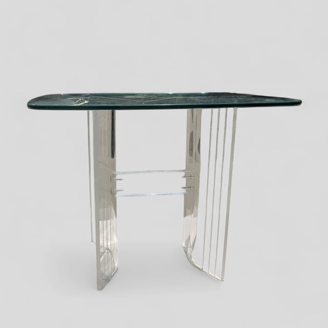 Charles Hollis Jones Vintage 1970s Lucite Curved Butterfly Wing Style Side Table With Glass Top For Sale - Image 4 of 10