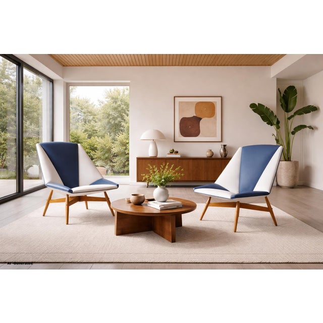 Discover a rare opportunity to own a piece of mid-century design history with this exceptional pair of lounge chairs by...