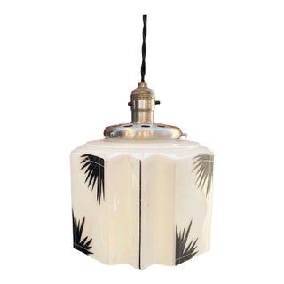 1930s Art Deco Faceted Patterned Milk Glass Pendant Light For Sale