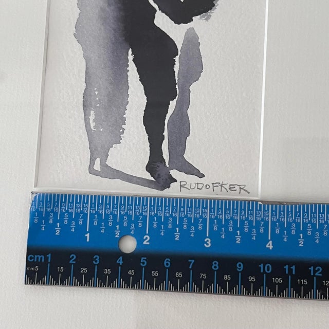 Vintage ‘Shadow of Lovers’ Minimalist Original Watercolor Painting Art Work by Jane Rudofker Signed and Framed For Sale - Image 11 of 12