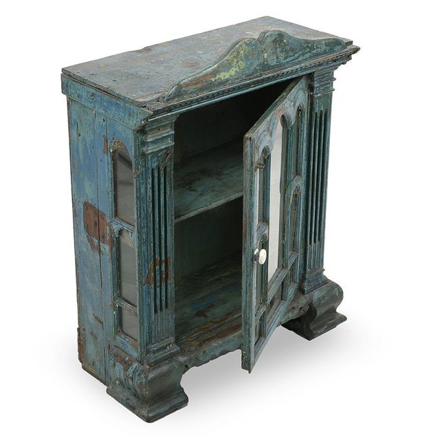 Patinated Wooden Wall Display Cabinet For Sale - Image 3 of 9