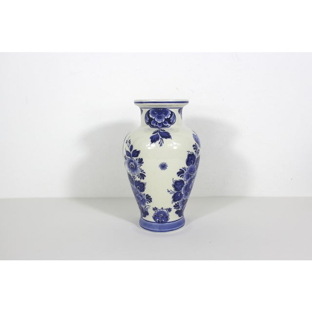 Vintage Delft Blue and White Floral Vase Holland For Sale - Image 6 of 10
