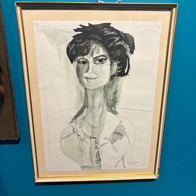 Bruno Cassinari, A Woman's Face, 1961, Watercolor Painting For Sale - Image 6 of 12