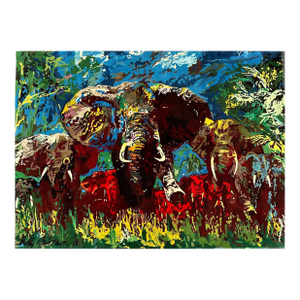 1980s Leroy Neiman Silk Tapestry, Elephant Stampede, Signed and Numbered