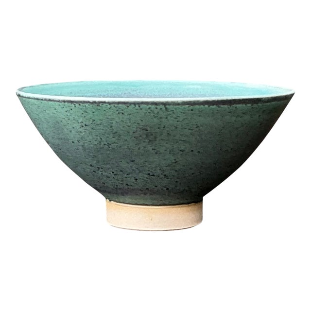 Handcrafted Speckled Green Ceramic Bowl For Sale