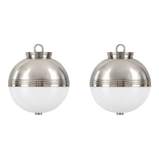Pair of Ralph Lauren Polished Silver and White Globe Pendants For Sale
