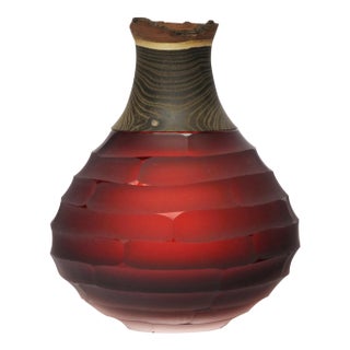 Sculpted Blown Glass and Brass Vase, Pia Wüstenberg For Sale