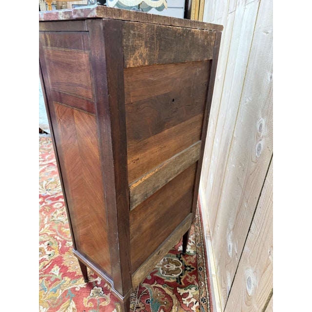 Transitional Style Marquetry and Marble Chest of 5 Drawers For Sale - Image 9 of 10