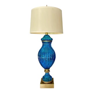 Large Murano Blue Seguso Table Lamp for Marbro For Sale