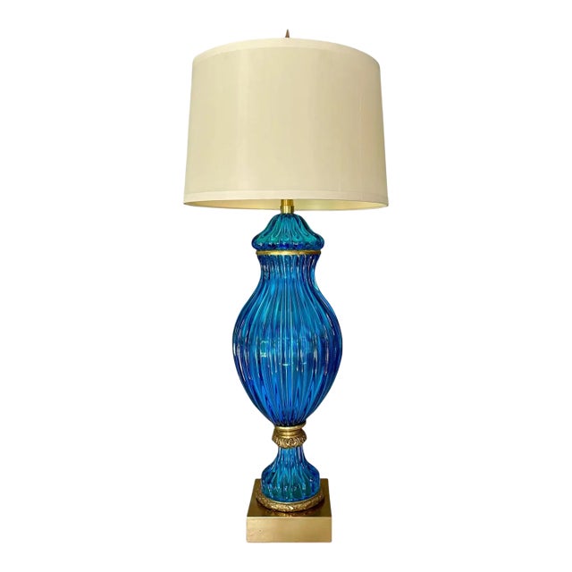 Large Murano Blue Seguso Table Lamp for Marbro For Sale