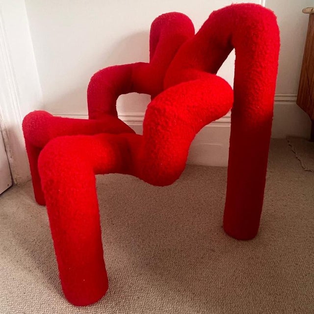 Red Ekstrem Chair by Terje Ekstrom 80s Pillar box boucle making the chair a dynamic centre piece in any room Very sturdy...