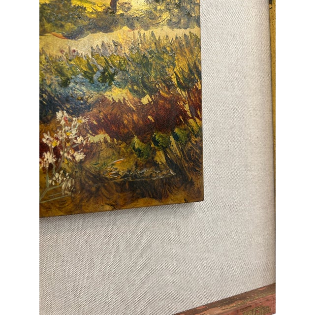 Pair of Vintage Original Oil on Board With New Linen Float Mat and Original Wood and Gold Leaf Frames For Sale - Image 17 of 18