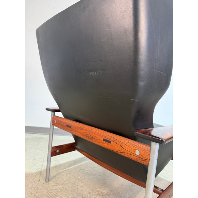 Black 1960s Sven Ivar Dysthe for Dokka Attrb 7001h Leather and Rosewood Chair and Ottoman Set For Sale - Image 8 of 12