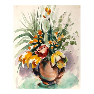 1960s "Flowers P6.33" Watercolor Painting by Eve Nethercott For Sale